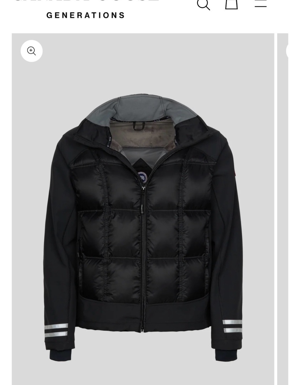 Canada Goose Black Hybrid Puffer Jacket with Reflective Sleeve Stripes